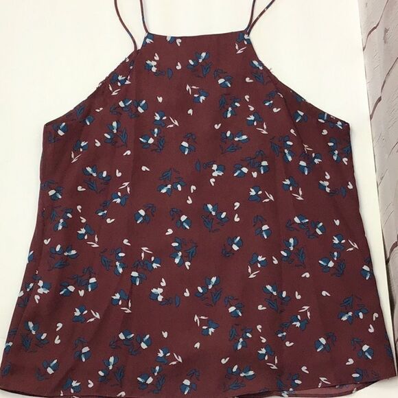 WAYF Burgundy Lace & Floral Lace up Camisole spaghetti strap top. XS - Picture 8 of 9